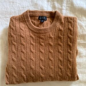 J. Crew Men's Cable Knit Crewneck Cashmere Sweater in Camel Brown